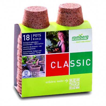 Set van 18 biologisch afbreekbare potten - 8 cm in blister