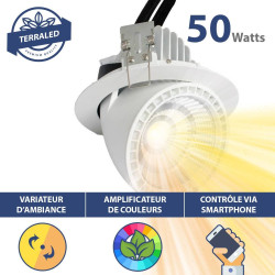 Spot encastrable piloté 50W - Variation spectre/intensité - 60° - Découpe 180mm