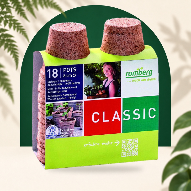 Set van 18 biologisch afbreekbare potten - 8 cm in blister