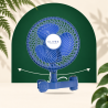 Clivex klemventilator 23 cm met oscillerende kop en vermogen van 20 W; pijlen tonen de zijwaartse beweging