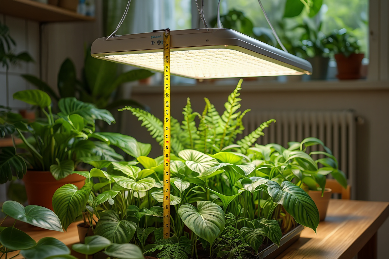 Mesure de la distance optimale entre lampe LED et plantes vertes