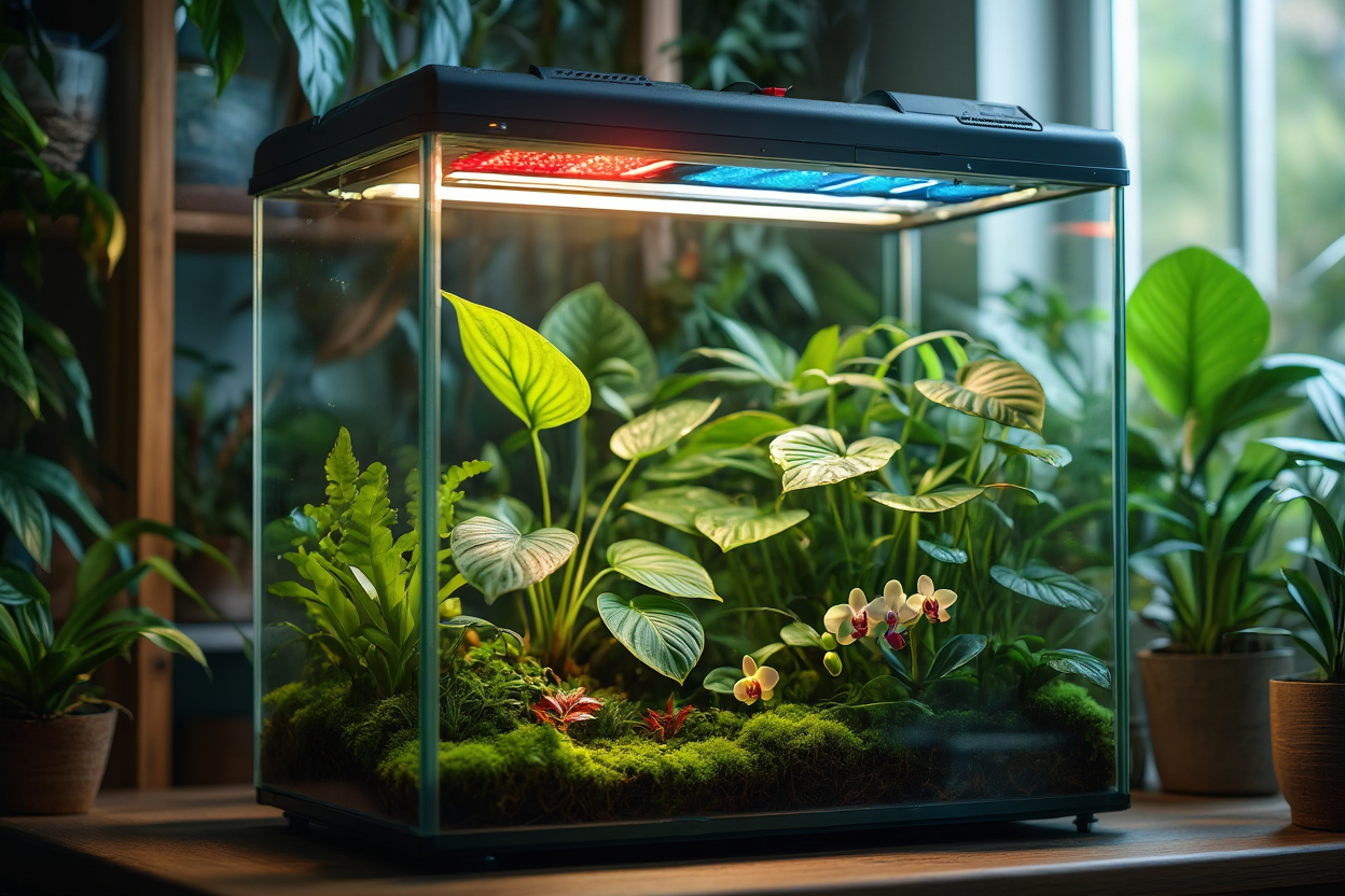 Éclairage LED horticole pour plantes tropicales en terrarium