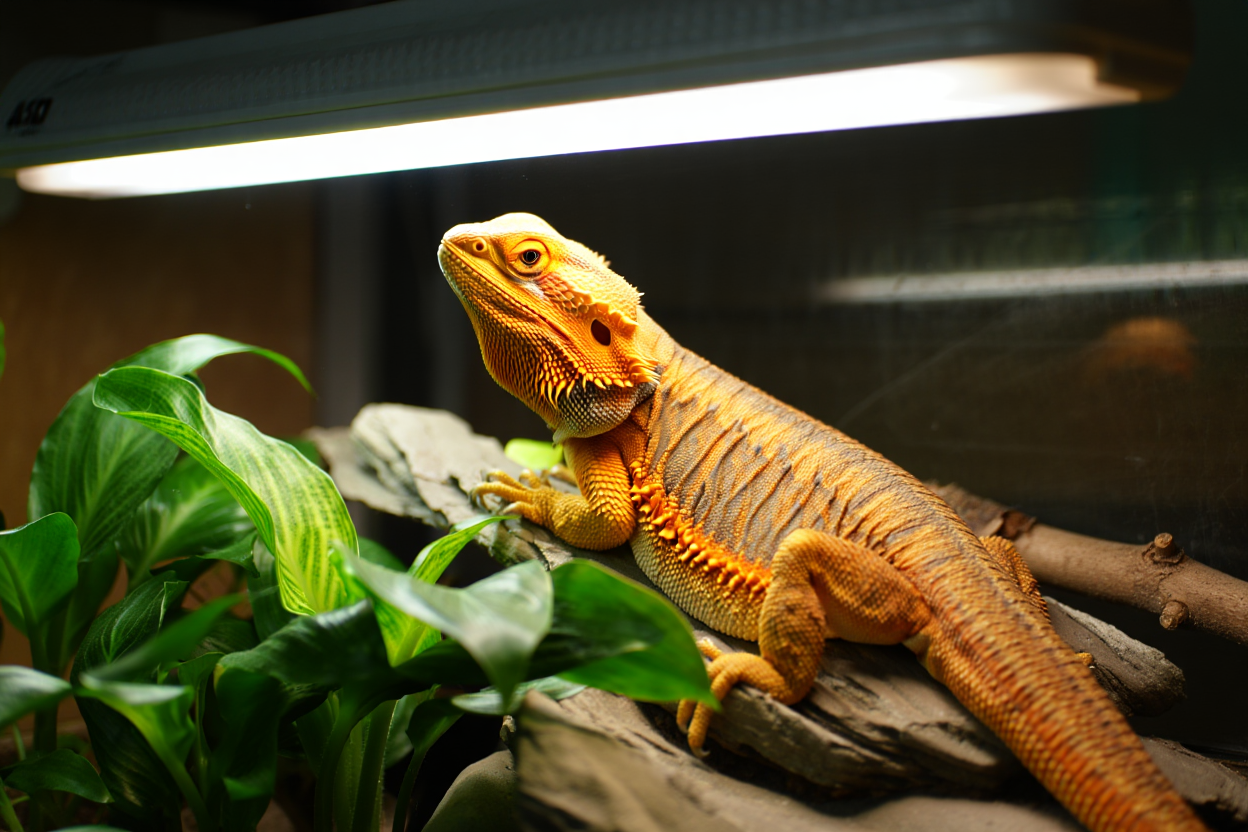 Dragon barbu sous lampe UVB