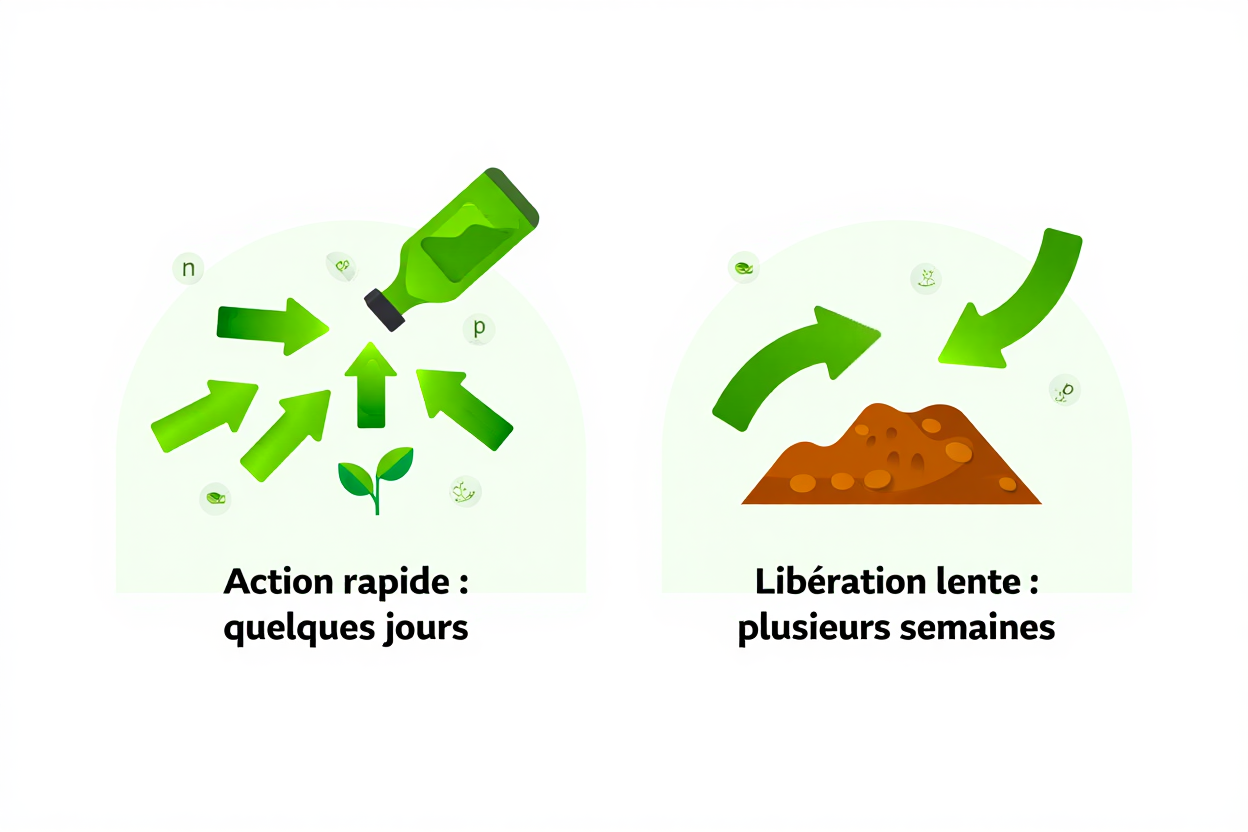 Comparaison action rapide engrais liquide et lente solide